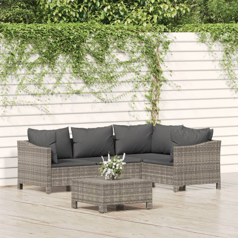 vidaXL 5-tlg. Garten-Lounge-Set mit Kissen Grau Poly Rattan vidaXL 5-tlg. Garten-Lounge-Set mit Kissen Grau Poly Rattan