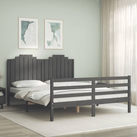 vidaXL Massivholzbett mit Kopfteil Grau 160x200 cm