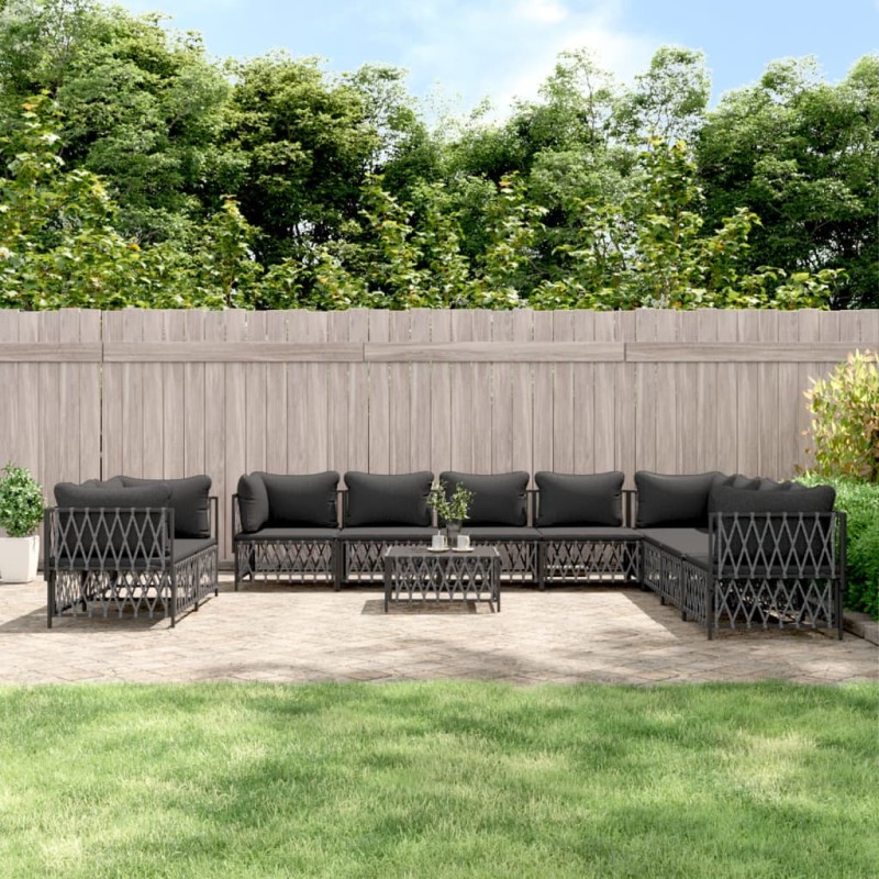 vidaXL 11-tlg. Garten-Lounge-Set mit Kissen Anthrazit Stahl vidaXL 11-tlg. Garten-Lounge-Set mit Kissen Anthrazit Stahl