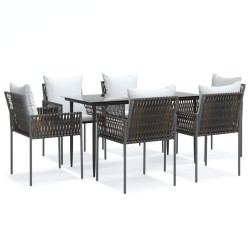vidaXL 7-tlg. Garten-Essgruppe mit Kissen Poly Rattan und Stahl
