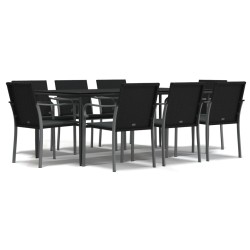 vidaXL 9-tlg. Garten-Essgruppe mit Kissen Poly Rattan und Stahl