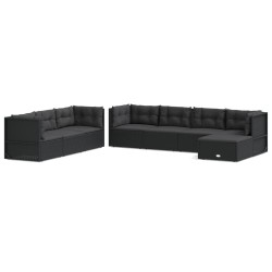vidaXL 8-tlg. Garten-Lounge-Set mit Kissen Schwarz Poly Rattan