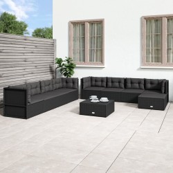 vidaXL 9-tlg. Garten-Lounge-Set mit Kissen Schwarz Poly Rattan