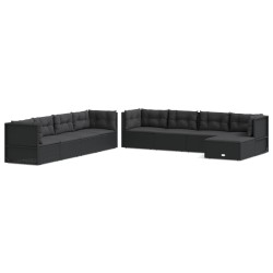 vidaXL 9-tlg. Garten-Lounge-Set mit Kissen Schwarz Poly Rattan