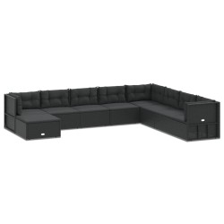 vidaXL 9-tlg. Garten-Lounge-Set mit Kissen Schwarz Poly Rattan