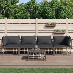 vidaXL 5-tlg. Garten-Lounge-Set mit Kissen Anthrazit Poly Rattan