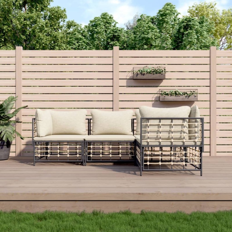 vidaXL 4-tlg. Garten-Lounge-Set mit Kissen Anthrazit Poly Rattan vidaXL 4-tlg. Garten-Lounge-Set mit Kissen Anthrazit Poly Rattan