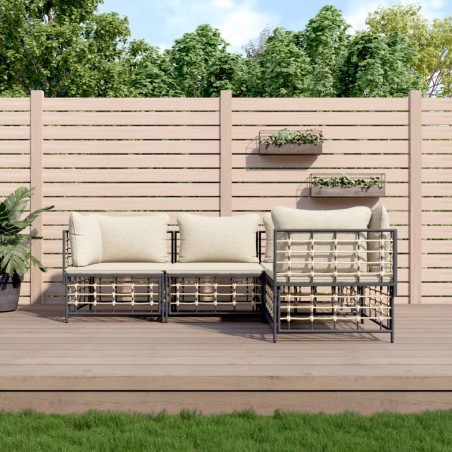 vidaXL 4-tlg. Garten-Lounge-Set mit Kissen Anthrazit Poly Rattan