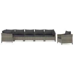 vidaXL 7-tlg. Garten-Lounge-Set mit Kissen Grau Poly Rattan