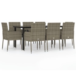 vidaXL 9-tlg. Garten-Essgruppe mit Kissen Schwarz und Grau Poly Rattan