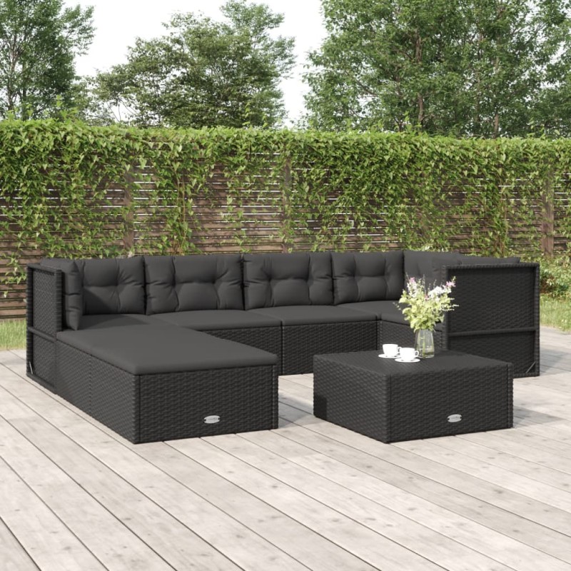 vidaXL 7-tlg. Garten-Lounge-Set mit Kissen Schwarz Poly Rattan vidaXL 7-tlg. Garten-Lounge-Set mit Kissen Schwarz Poly Rattan
