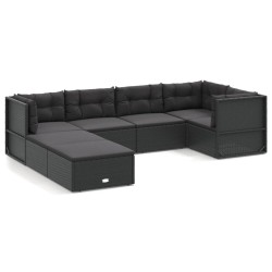 vidaXL 7-tlg. Garten-Lounge-Set mit Kissen Schwarz Poly Rattan
