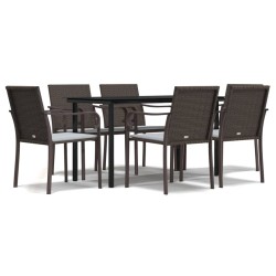 vidaXL 7-tlg. Garten-Essgruppe mit Kissen Poly Rattan und Stahl