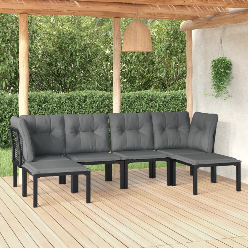 vidaXL 6-tlg. Garten-Lounge-Set Schwarz und Grau Poly Rattan vidaXL 6-tlg. Garten-Lounge-Set Schwarz und Grau Poly Rattan