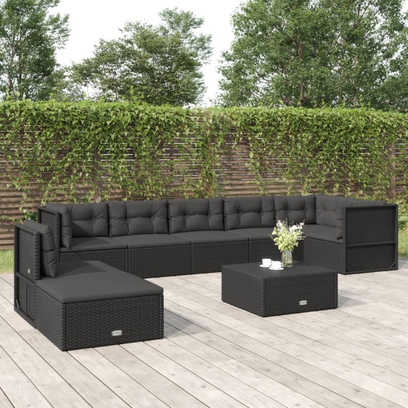 vidaXL 8-tlg. Garten-Lounge-Set mit Kissen Schwarz Poly Rattan vidaXL 8-tlg. Garten-Lounge-Set mit Kissen Schwarz Poly Rattan