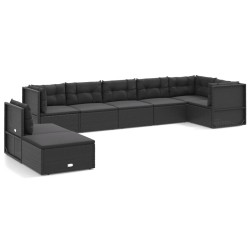 vidaXL 8-tlg. Garten-Lounge-Set mit Kissen Schwarz Poly Rattan