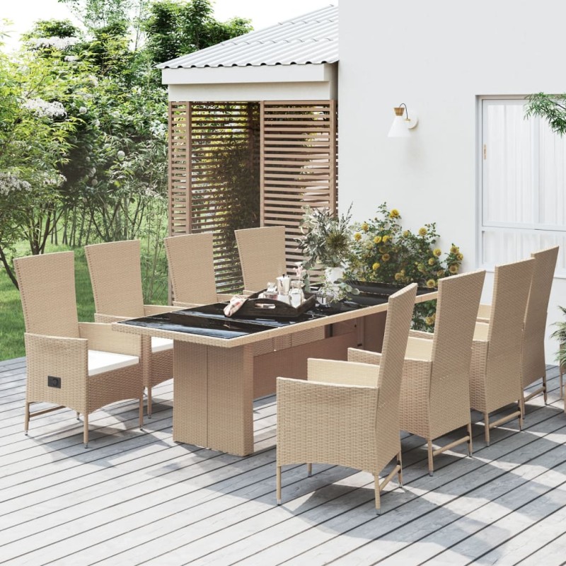 vidaXL 9-tlg. Garten-Essgruppe mit Kissen Beige Poly Rattan vidaXL 9-tlg. Garten-Essgruppe mit Kissen Beige Poly Rattan