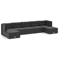 vidaXL 7-tlg. Garten-Lounge-Set mit Kissen Schwarz Poly Rattan