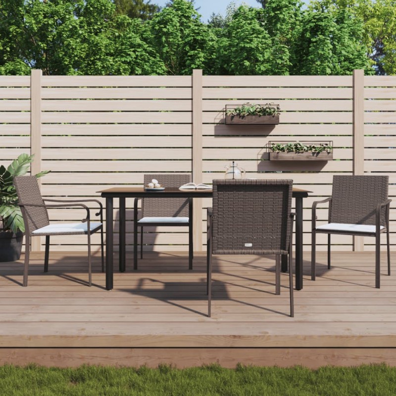 vidaXL 5-tlg. Garten-Essgruppe mit Kissen Poly Rattan und Stahl vidaXL 5-tlg. Garten-Essgruppe mit Kissen Poly Rattan und Stahl
