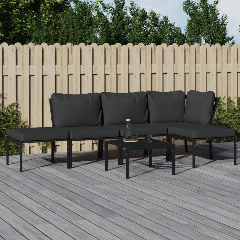vidaXL 6-tlg. Garten-Lounge-Set mit Grauen Kissen Stahl vidaXL 6-tlg. Garten-Lounge-Set mit Grauen Kissen Stahl