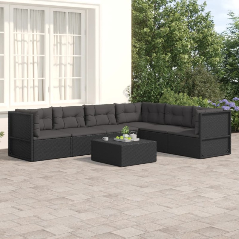 vidaXL 6-tlg. Garten-Lounge-Set mit Kissen Schwarz Poly Rattan vidaXL 6-tlg. Garten-Lounge-Set mit Kissen Schwarz Poly Rattan