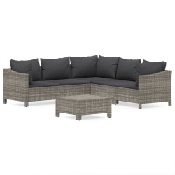 vidaXL 6-tlg. Garten-Lounge-Set mit Kissen Grau Poly Rattan