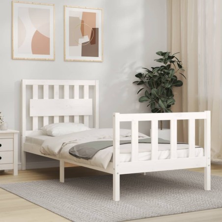 vidaXL Massivholzbett mit Kopfteil Weiß 90x200 cm