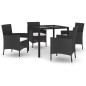 vidaXL 5-tlg. Garten-Essgruppe mit Kissen Schwarz Poly Rattan vidaXL 5-tlg. Garten-Essgruppe mit Kissen Schwarz Poly Rattan