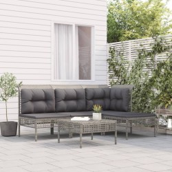 vidaXL 5-tlg. Garten-Lounge-Set mit Kissen Grau Poly Rattan