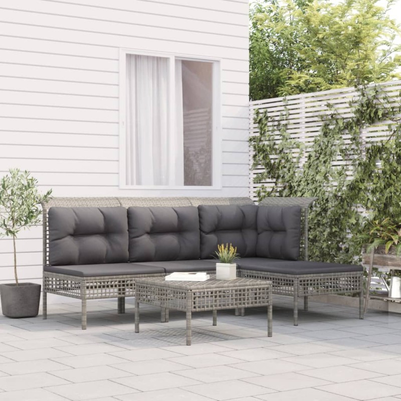 vidaXL 5-tlg. Garten-Lounge-Set mit Kissen Grau Poly Rattan vidaXL 5-tlg. Garten-Lounge-Set mit Kissen Grau Poly Rattan