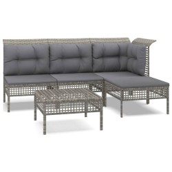 vidaXL 5-tlg. Garten-Lounge-Set mit Kissen Grau Poly Rattan