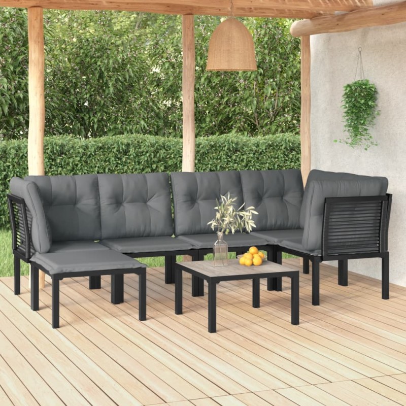 vidaXL 7-tlg. Garten-Lounge-Set Schwarz und Grau Poly Rattan vidaXL 7-tlg. Garten-Lounge-Set Schwarz und Grau Poly Rattan