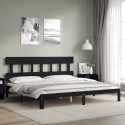 vidaXL Massivholzbett mit Kopfteil Schwarz 200x200 cm