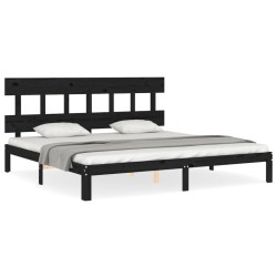 vidaXL Massivholzbett mit Kopfteil Schwarz 200x200 cm