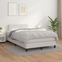 vidaXL Boxspringbett mit Matratze Weiß 120x200 cm Kunstleder