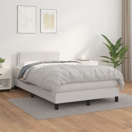 vidaXL Boxspringbett mit Matratze Weiß 120x200 cm Kunstleder