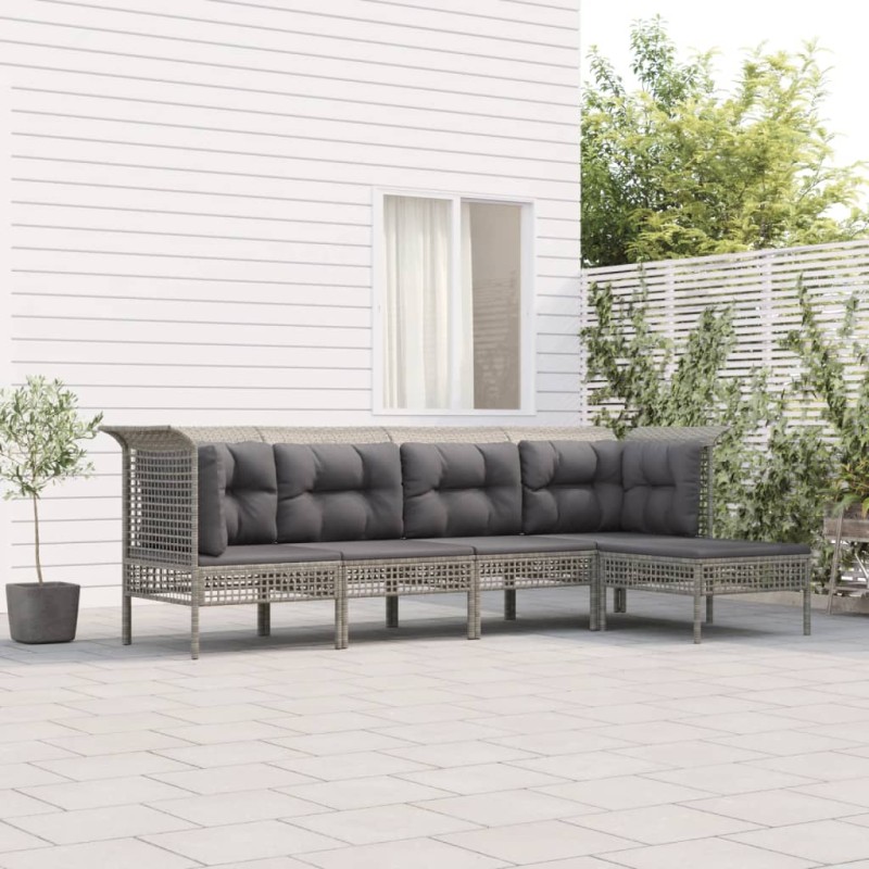 vidaXL 5-tlg. Garten-Lounge-Set mit Kissen Grau Poly Rattan vidaXL 5-tlg. Garten-Lounge-Set mit Kissen Grau Poly Rattan