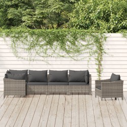 vidaXL 6-tlg. Garten-Lounge-Set mit Kissen Grau Poly Rattan