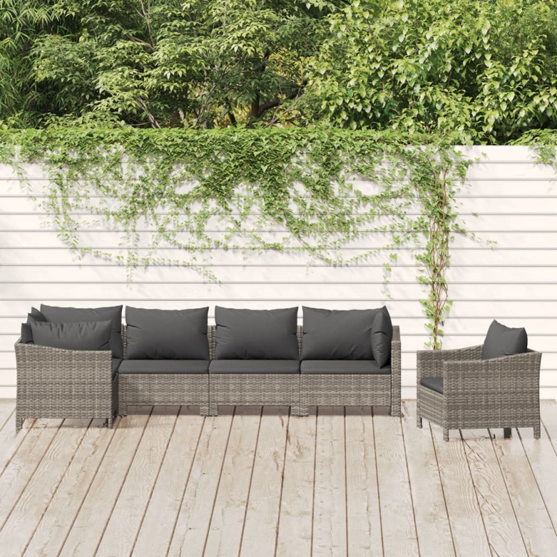 vidaXL 6-tlg. Garten-Lounge-Set mit Kissen Grau Poly Rattan vidaXL 6-tlg. Garten-Lounge-Set mit Kissen Grau Poly Rattan