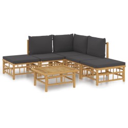 vidaXL 6-tlg. Garten-Lounge-Set mit Dunkelgrauen Kissen Bambus