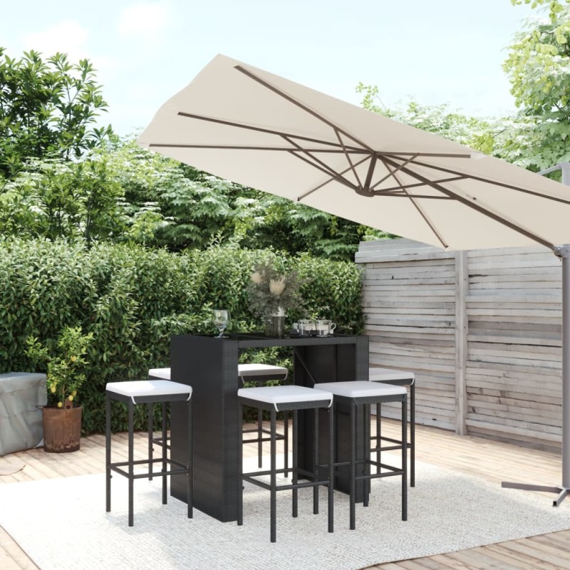 vidaXL 7-tlg. Gartenbar-Set mit Kissen Schwarz Poly Rattan vidaXL 7-tlg. Gartenbar-Set mit Kissen Schwarz Poly Rattan
