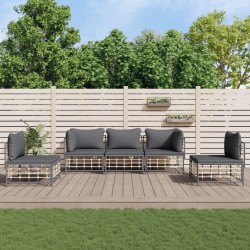 vidaXL 5-tlg. Garten-Lounge-Set mit Kissen Anthrazit Poly Rattan
