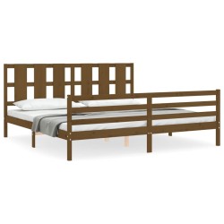 vidaXL Massivholzbett mit Kopfteil Honigbraun 200x200 cm