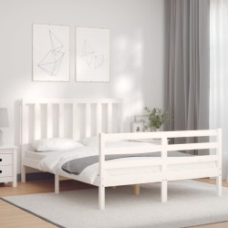 vidaXL Massivholzbett mit Kopfteil Weiß 140x190 cm