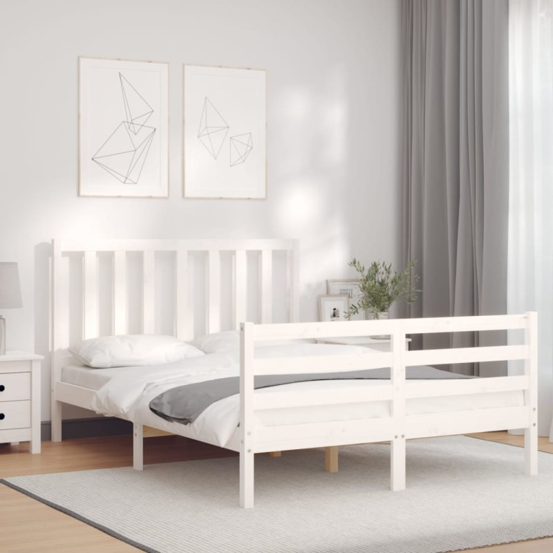 vidaXL Massivholzbett mit Kopfteil Weiß 140x190 cm vidaXL Massivholzbett mit Kopfteil Weiß 140x190 cm