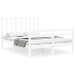vidaXL Massivholzbett mit Kopfteil Weiß 140x190 cm