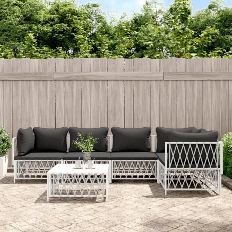 vidaXL 6-tlg. Garten-Lounge-Set mit Kissen Weiß Stahl vidaXL 6-tlg. Garten-Lounge-Set mit Kissen Weiß Stahl