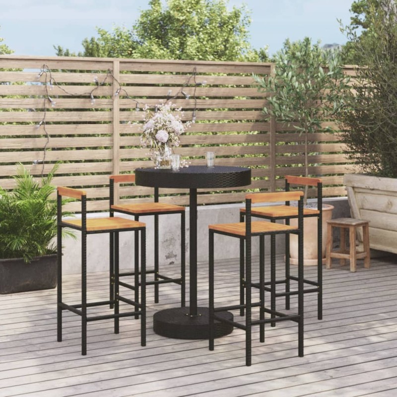 vidaXL 5-tlg. Gartenbar-Set Schwarz Poly Rattan & Massivholz Akazie vidaXL 5-tlg. Gartenbar-Set Schwarz Poly Rattan & Massivholz Akazie