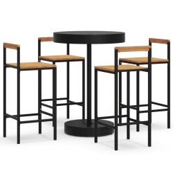 vidaXL 5-tlg. Gartenbar-Set Schwarz Poly Rattan & Massivholz Akazie