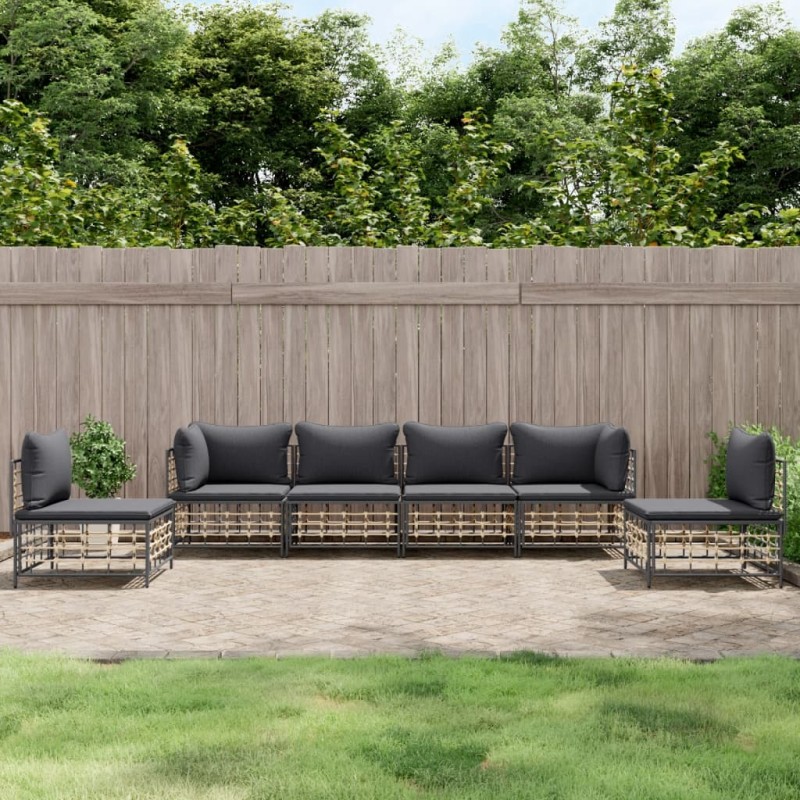 vidaXL 6-tlg. Garten-Lounge-Set mit Kissen Anthrazit Poly Rattan vidaXL 6-tlg. Garten-Lounge-Set mit Kissen Anthrazit Poly Rattan